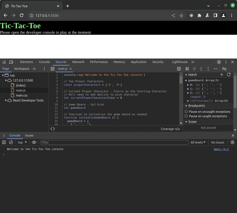 Chrome Initial Tic-Tac-Toe State