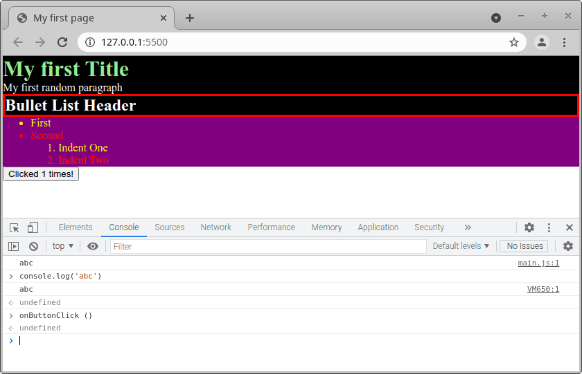 Console with pasted code, and the screen results
