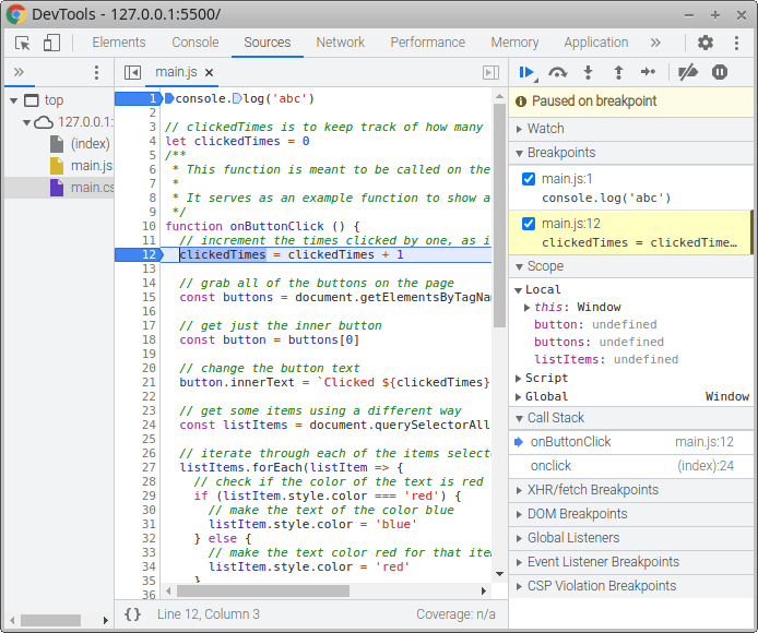 Chrome DevTools Screen while Debugging