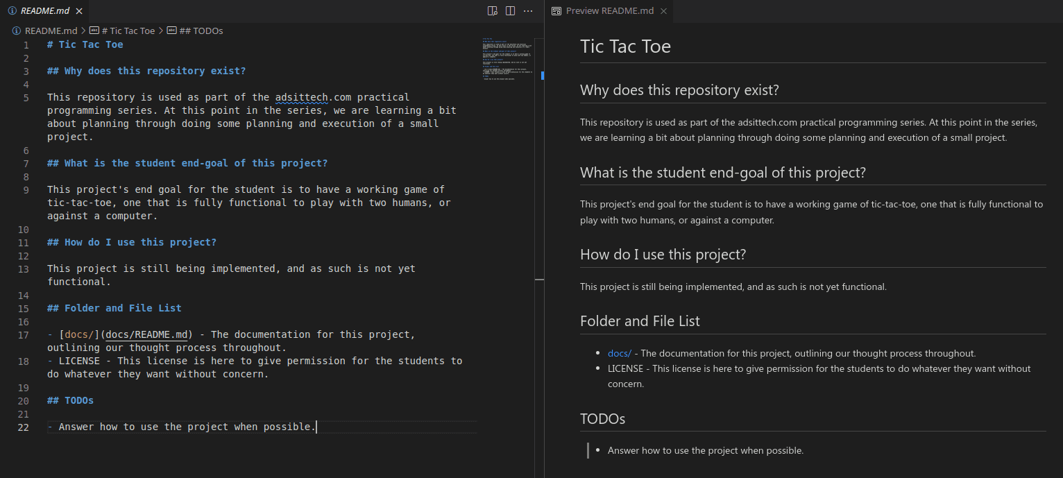 Markdown next to Preview