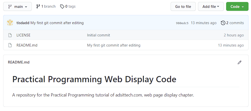 GitHub changes after first push